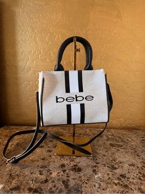 bebe Canvas Mini Tote with Black Trim and Striped Detail NWT